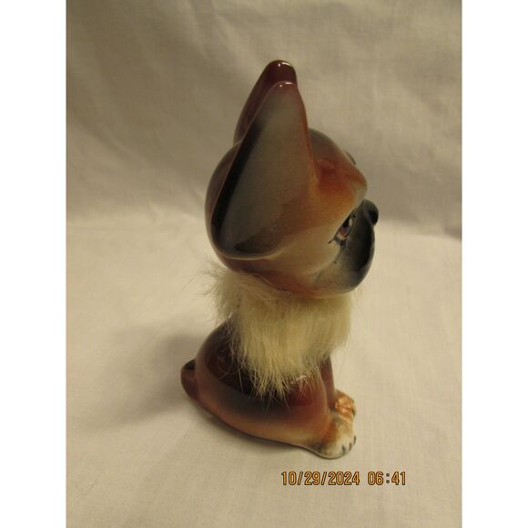 Vintage Bulldog figurine statue furry neck Japan brown black dog puppy - Picture 5 of 7